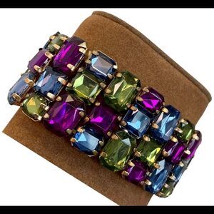 PURPLE green blue gem jewelled embellished elastic costume jewellery bracelet